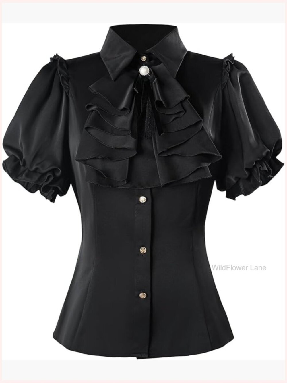Victorian Blouse Short Sleeve Ruffle Gothic Edwardian Tie Top